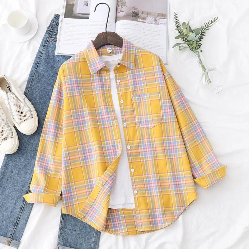 Casual Loose Fit Plaid Flannel Shirt – College Style