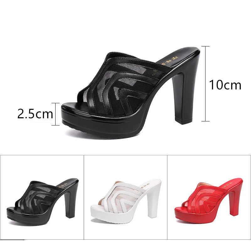 Mesh Platform High Heel Slides – Summer Wedding Shoes