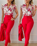 Ruffle Sleeve Blouse & Pant Set