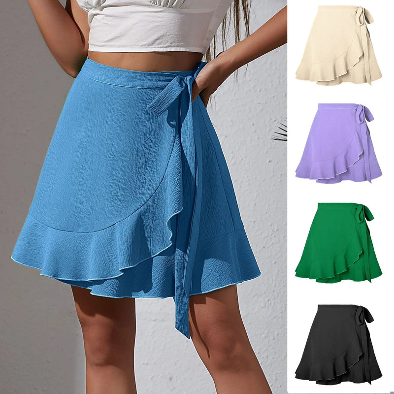 Ruffle Hem Lace-Up Mini Skirt