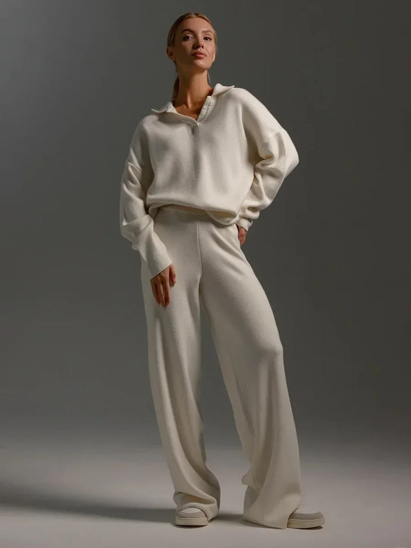 Cozy Knit Polo Sweater & Wide-Leg Set