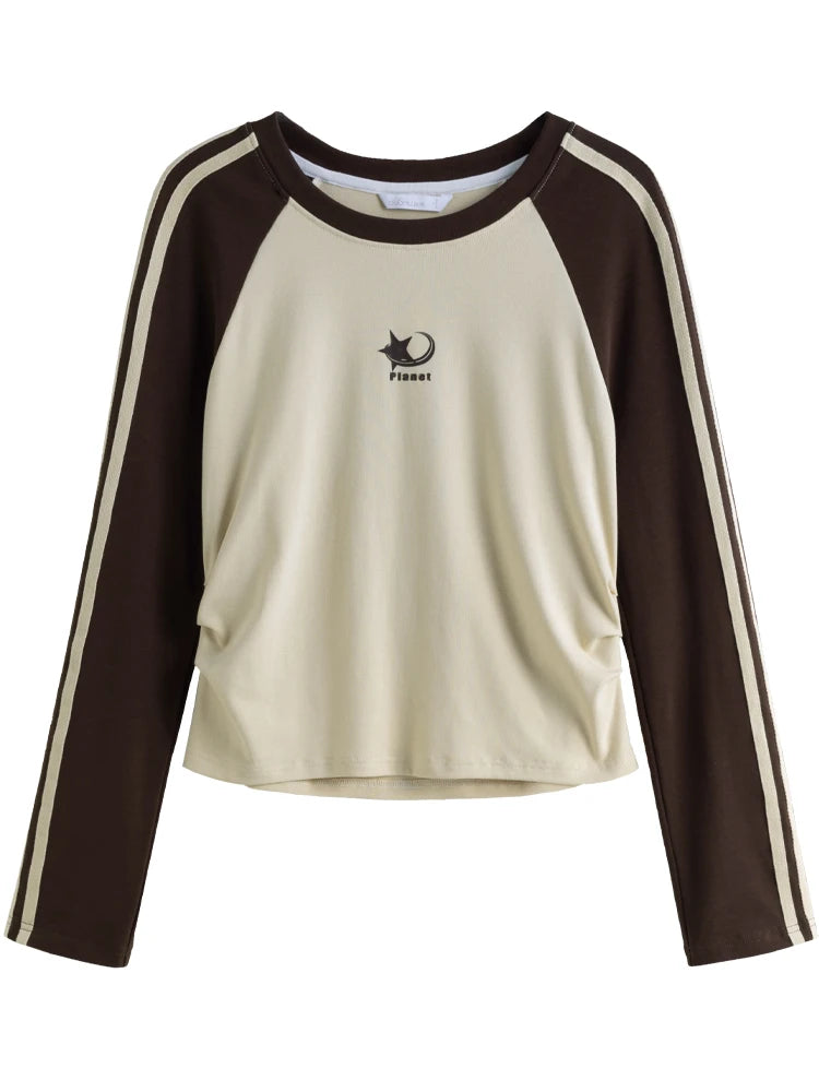 DUSHU Retro Round Neck Long Sleeve Tee
