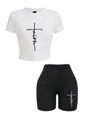 Graphic Line Print Crop Top & Shorts Set