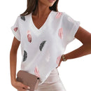 Printed V-Neck Short Sleeve Loose Blouse – Casual Sexy Women’s Tunic Top