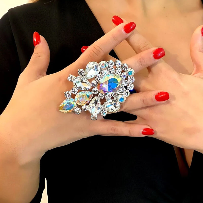 Oversized Rhinestone Statement Ring – Drag Queen & Party Jewelry
