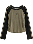 DUSHU Retro Round Neck Long Sleeve Tee