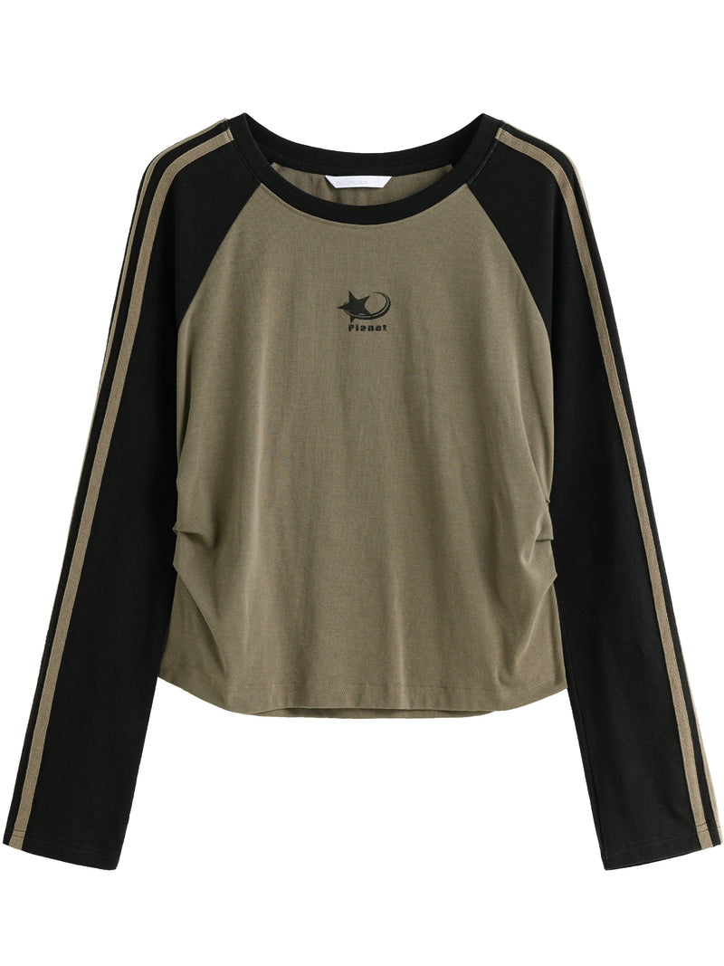 DUSHU Retro Round Neck Long Sleeve Tee