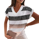 Printed V-Neck Short Sleeve Loose Blouse – Casual Sexy Women’s Tunic Top