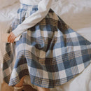 High-Waist Vintage Plaid Wool Skirt