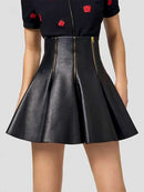 Faux Leather Swing Mini Skirt with Zipper – Black