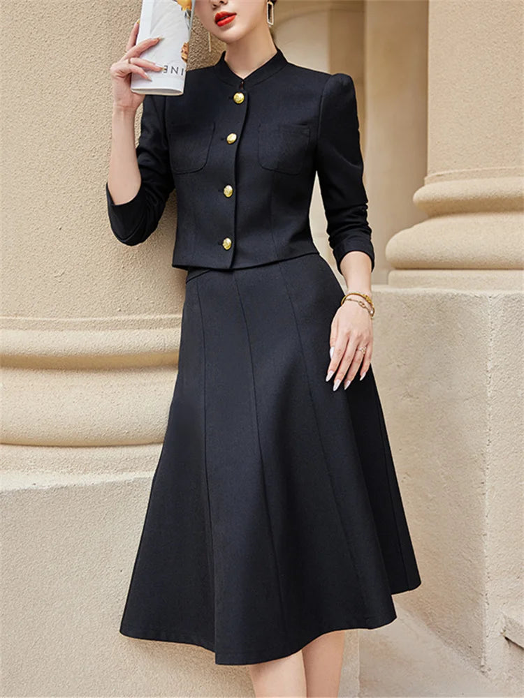 Elegant A-Line Skirt & Blazer Suit Set