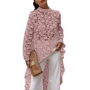 Asymmetrical Lace Blouse – Long Sleeve Guipure Top with Stand Collar