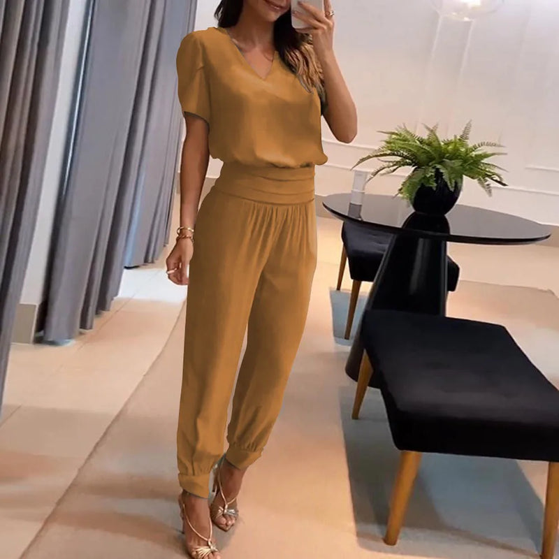 Floral Print V-Neck Tee & Pants Set