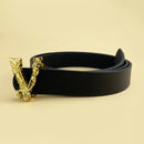 Classic Black Leather Belt – Designer Buckle for Jeans & Casual Wear