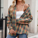 Plaid Cotton-Linen Shirt – Casual Long Sleeve Blouse with Lapel Collar