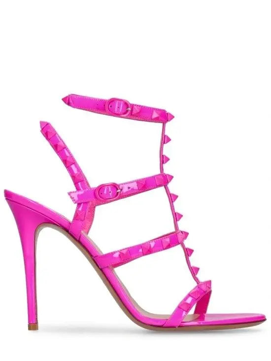 Rockstud Caged Leather Sandals – Colorful High Heel Stilettos