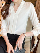 Jielur V-Neck Chiffon Work Blouse