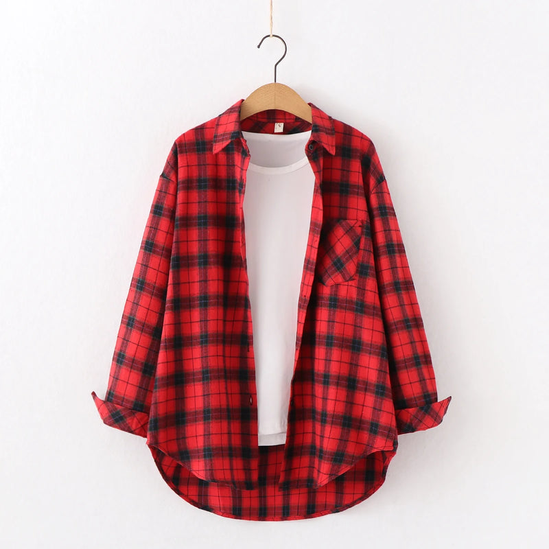 Casual Loose Fit Plaid Flannel Shirt – College Style