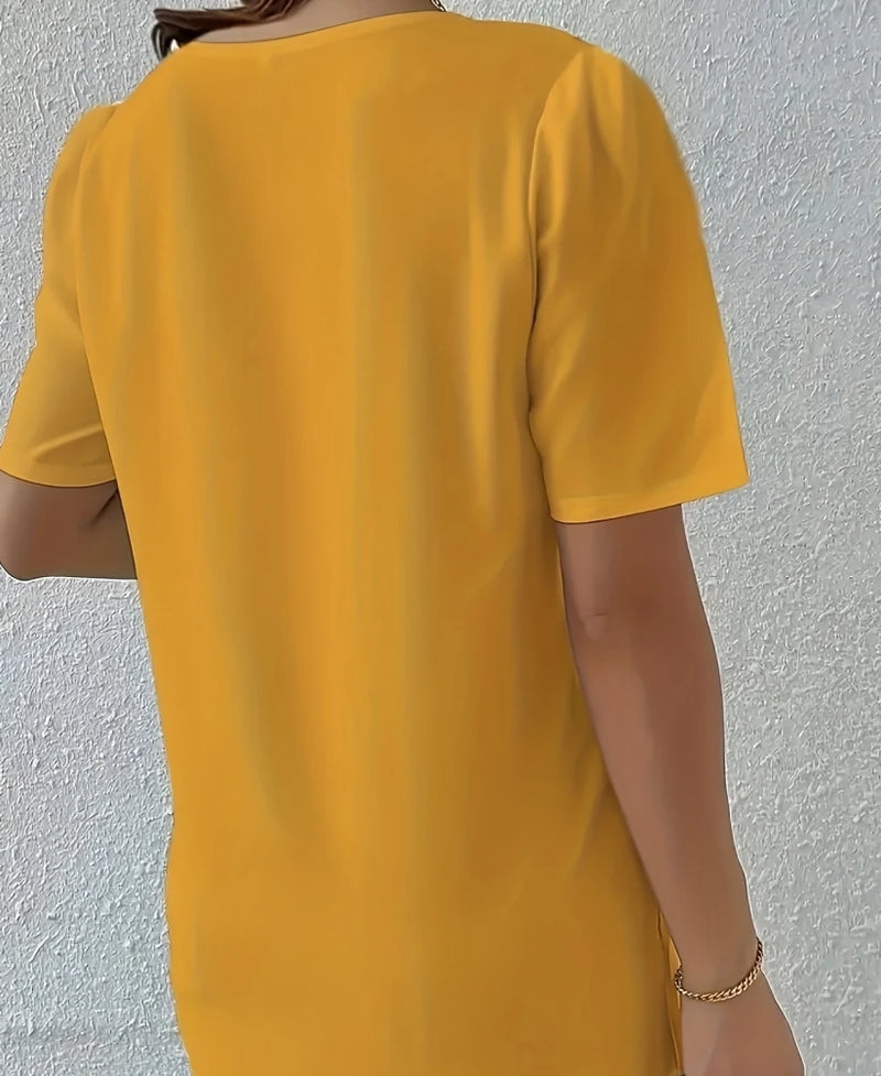 Elegant Short Sleeve Blouse – Casual Loose Fit Weekday Top for Women