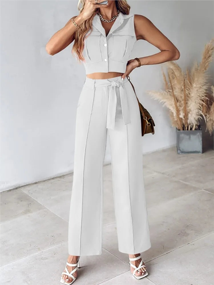 Sleeveless V-Neck Vest & Trouser Set