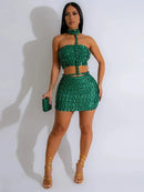 Rhinestone Strapless Mini Skirt Set