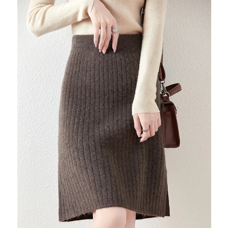 Merino Wool Pleated Midi Skirt