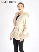 ZADORIN Belted Suede Faux Fur Coat
