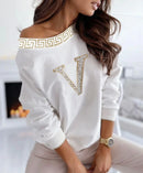 Casual Women Top | Rhinestone Women Top | White Print Top| Evoque Wear