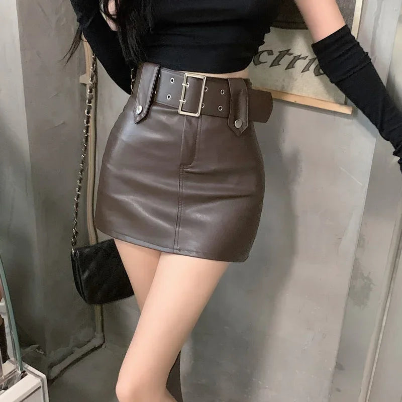 PU Leather High Waist A-Line Mini Skirt