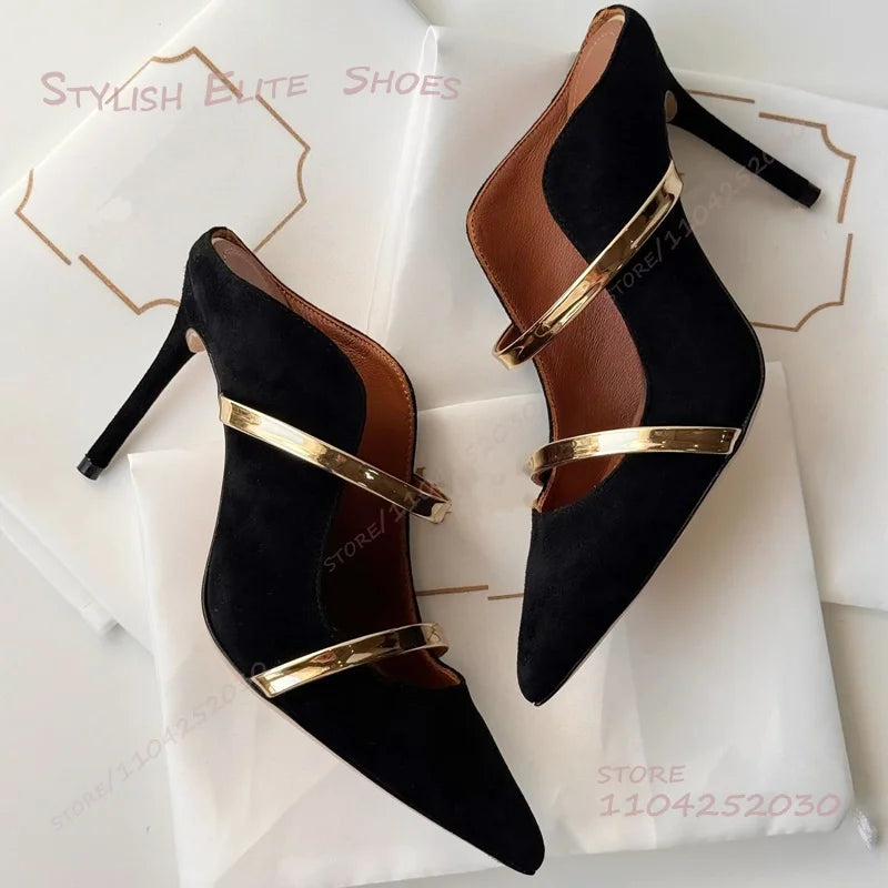 Petal Side Hollow Slingback Stiletto Heels – Suede & Leather