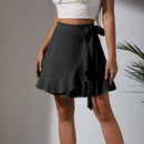 Ruffle Hem Lace-Up Mini Skirt