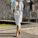 Belted Slit Skirt & Jacket Set