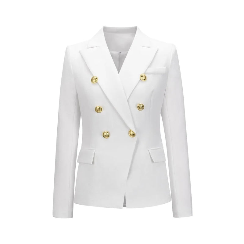 White Plaid Blazer with Metal Button Detail