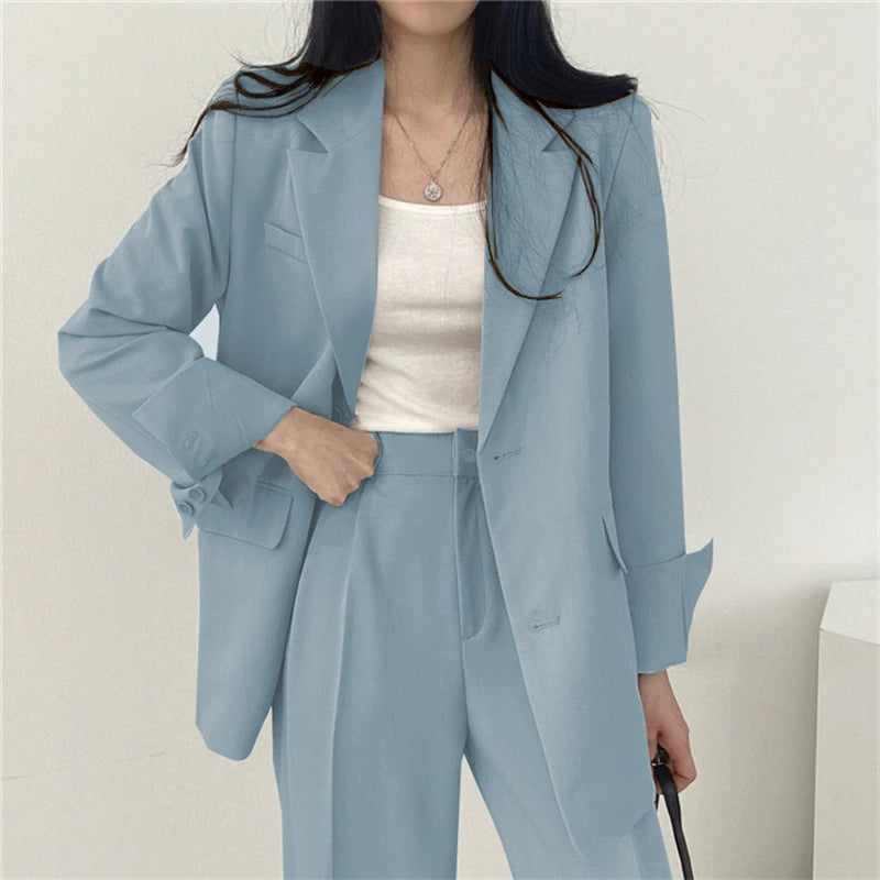 Retro Chic Korean Blazer & Pants Set