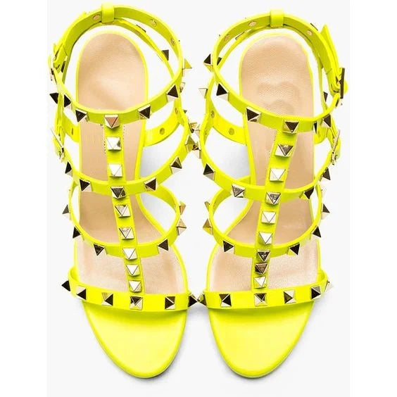 Rockstud Caged Leather Sandals – Colorful High Heel Stilettos