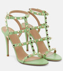 Rockstud Caged Leather Sandals – Colorful High Heel Stilettos