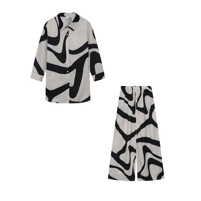Printed Loose Shirt & Straight Pants Set