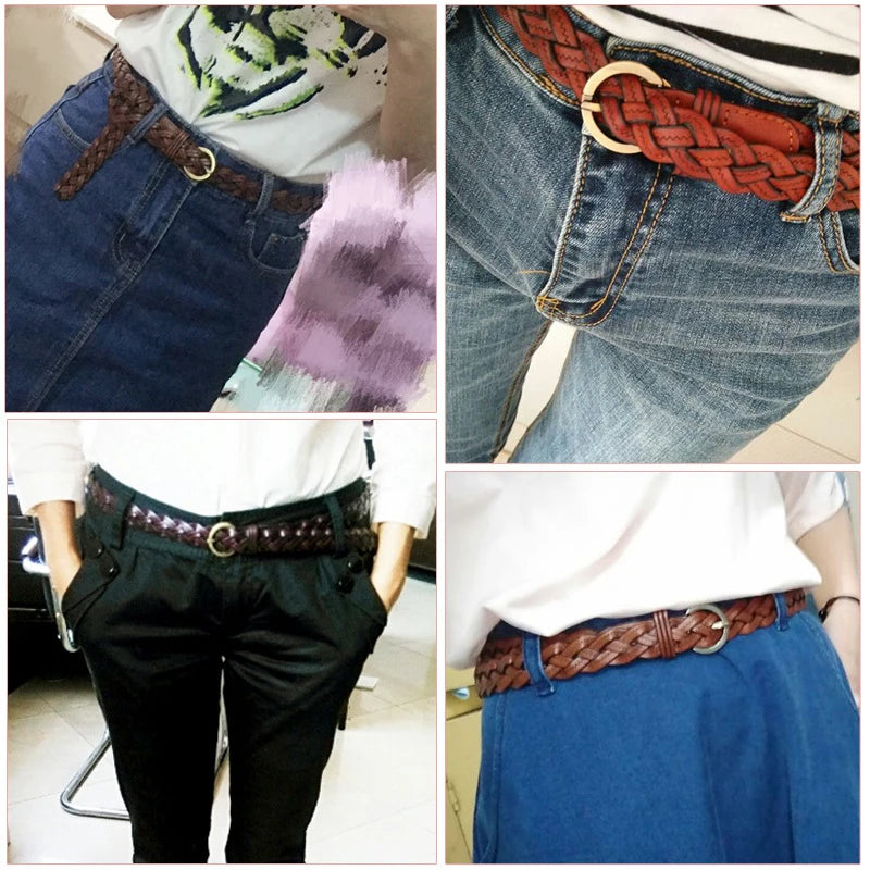 Braided Leather Belt with Gold Round Buckle – Casual & Dress Accessory