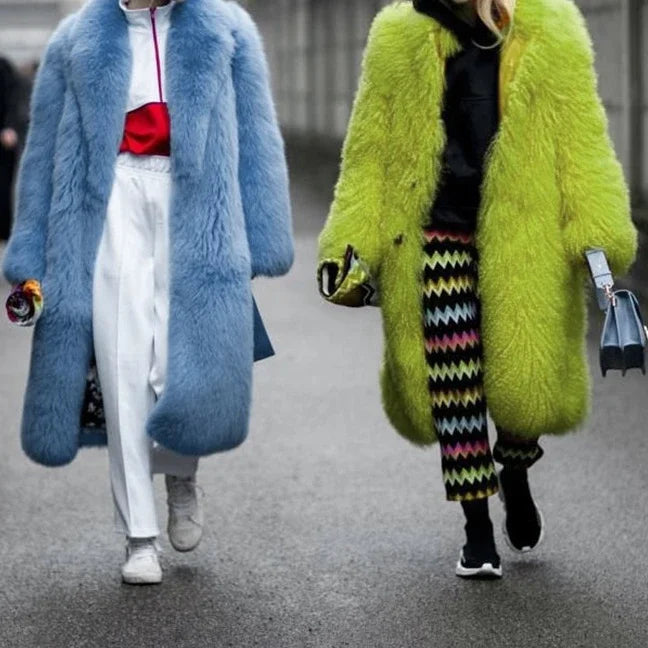 Colorblock Luxe Furry Maxi Coat