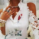 Elegant V-Neck Hollow-Out Lace Blouse – Sexy Short Sleeve Summer Top