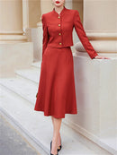 Elegant A-Line Skirt & Blazer Suit Set