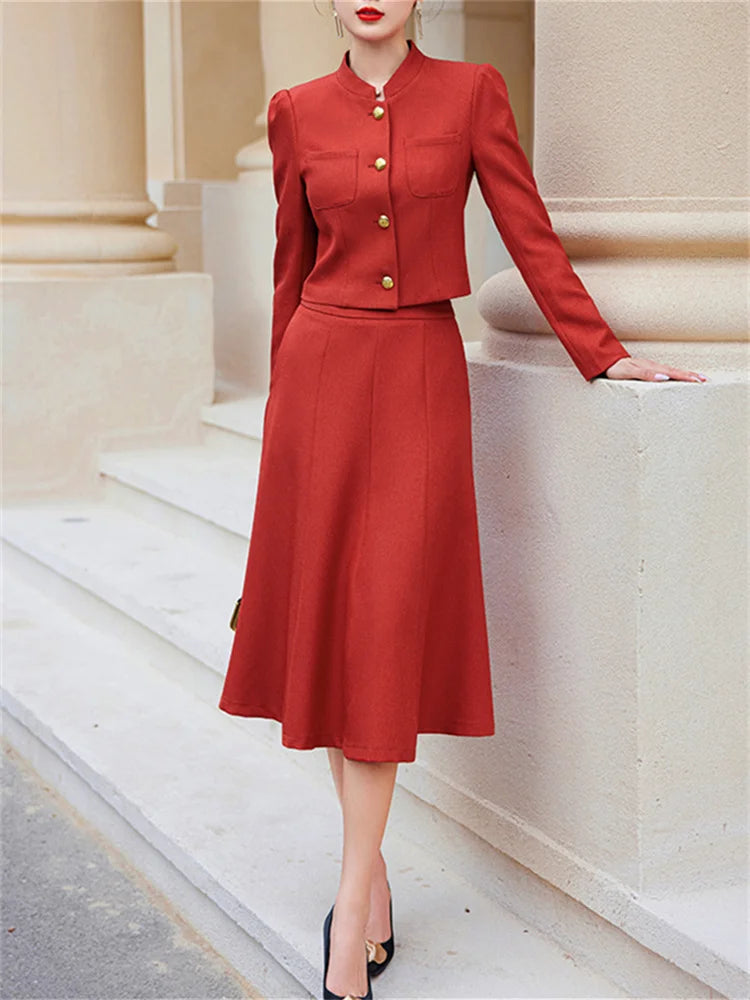 Elegant A-Line Skirt & Blazer Suit Set