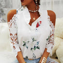 Elegant V-Neck Hollow-Out Lace Blouse – Sexy Short Sleeve Summer Top