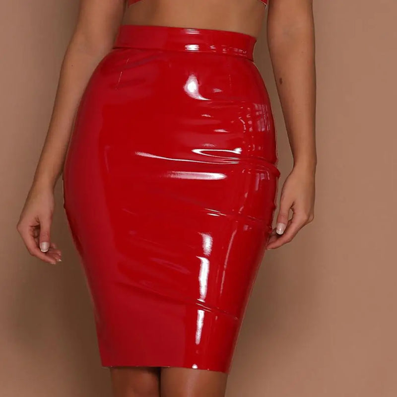 High Waist Faux Leather Pencil Skirt – Knee Length