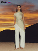 Irregular Cross-Strap Ruffle Tank