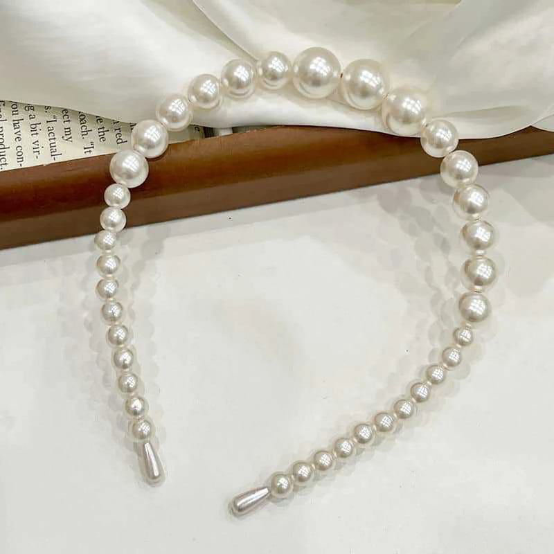 Elegant Simulated Pearl Rose Headband – Retro Handmade Hair Accessory