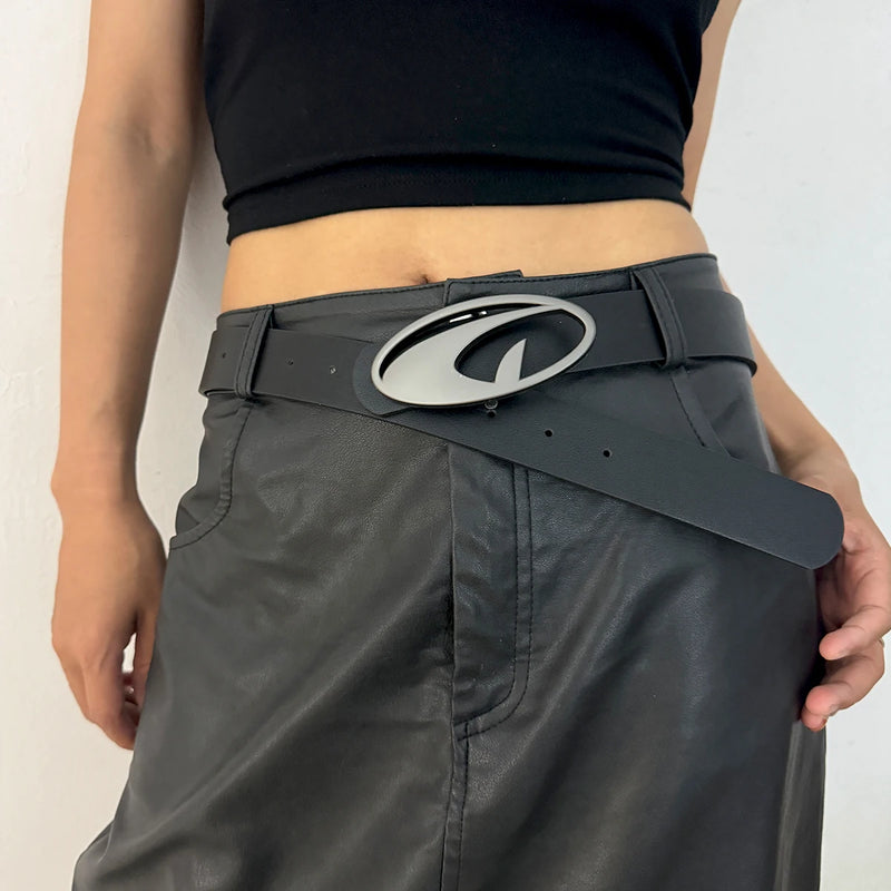 Unisex Y2K Goth Designer Belt – Punk 3.2cm Waistband in Black