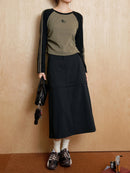 DUSHU Retro Round Neck Long Sleeve Tee