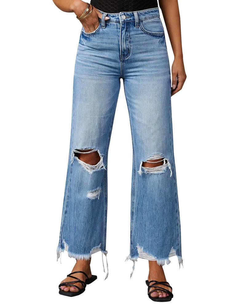 High Waist Ripped Mom Jeans – Y2K Style