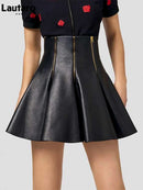 Faux Leather Swing Mini Skirt with Zipper – Black